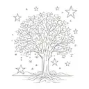 acacia tree and stars representing three children playing tattoo design idea
