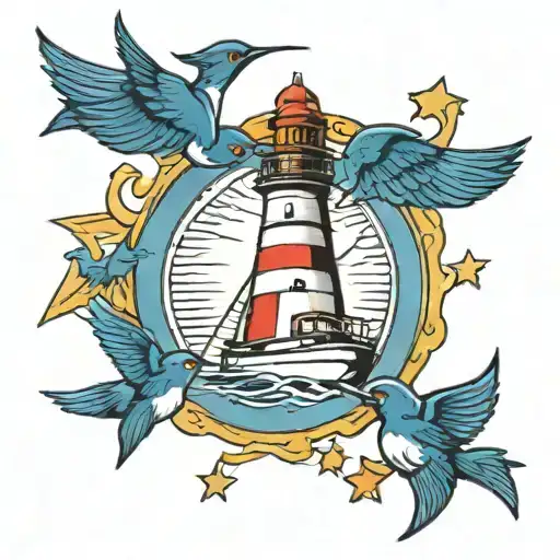 swallows lighthouse boat tattoo design idea