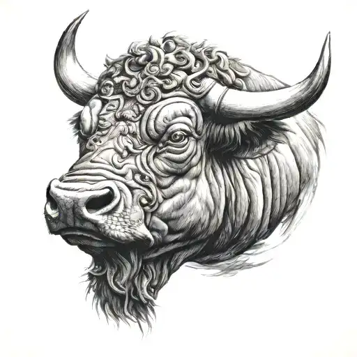 bull's head with background black tattoo design idea