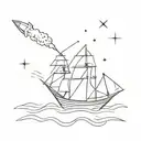 ship sailing attacked by missile launching tattoo design idea