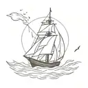 ship sailing attacked by missile launching tattoo design idea