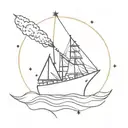 ship sailing attacked by missile launching tattoo design idea