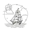 ship sailing attacked by missile launching tattoo design idea