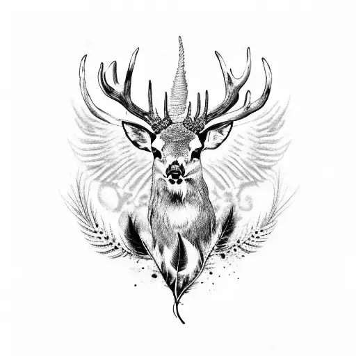 deer skull with pheasant tail feathers  tattoo design idea