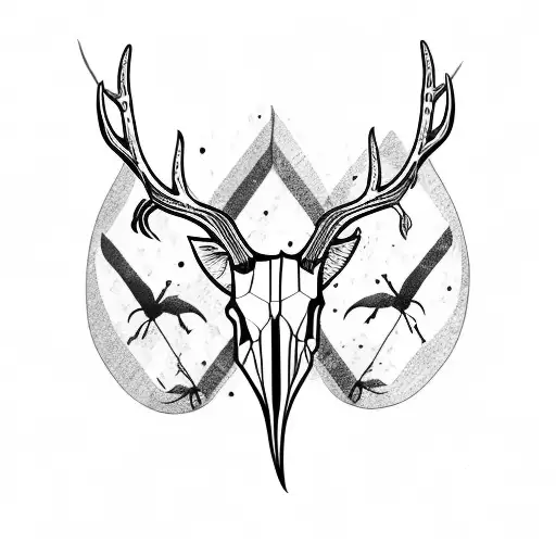 deer skull with pheasant tail feathers  tattoo design idea