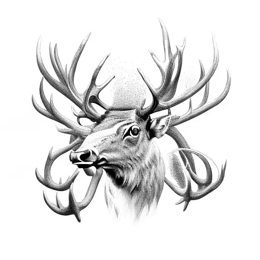 A majestic elk with intricate plumbing pipes forming its antlers tattoo design idea
