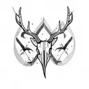 deer skull with pheasant tail feathers  tattoo design idea
