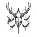 deer skull with pheasant tail feathers  tattoo design idea