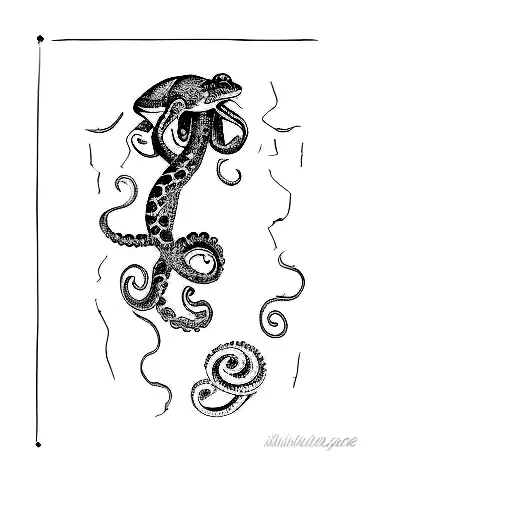 Turtle that looks like a squid/ kraken when 180 degrees rotated tattoo design idea