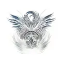 Feathered phoenix with its wings upwards, and on the tail, the symbols of Four of Divergent tattoo design idea