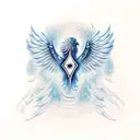 Feathered phoenix with its wings upwards, and on the tail, the symbols of Four of Divergent tattoo design idea