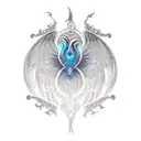 Feathered phoenix with its wings upwards, and on the tail, the symbols of Four of Divergent tattoo design idea