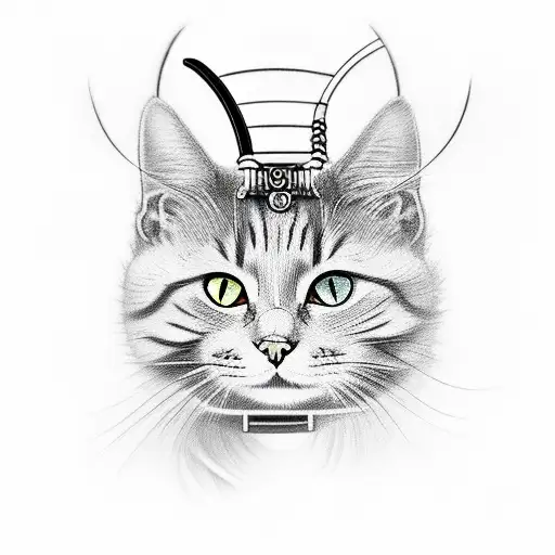 Japanese cat samurai  tattoo design idea