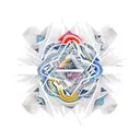 An abstract composition featuring interlocking triangles and circles, representing the harmony between metal and fire tattoo design idea