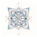 An abstract composition featuring interlocking triangles and circles, representing the harmony between metal and fire tattoo design idea