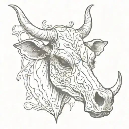 zombie cow skull tattoo design idea