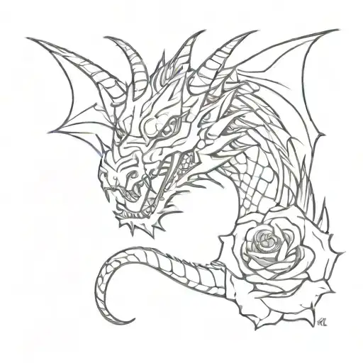 dragon holding a rose tattoo design idea
