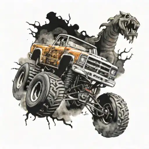 monster truck driving tattoo design idea