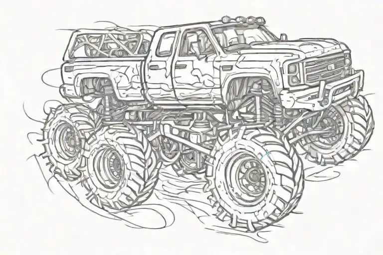 monster truck driving tattoo design idea