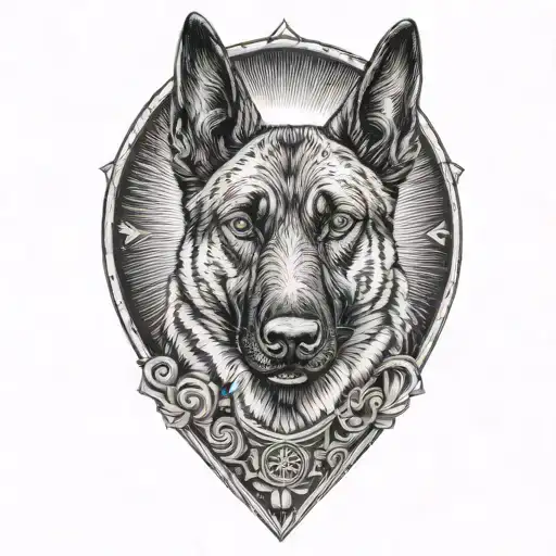 Belgian Malinois with gun tattoo design idea