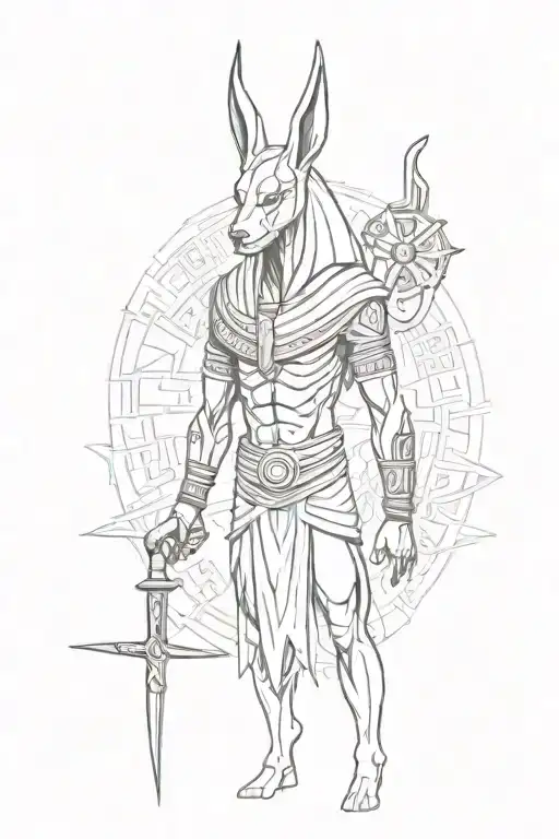 Anubis egypcian god with a staff tattoo design idea