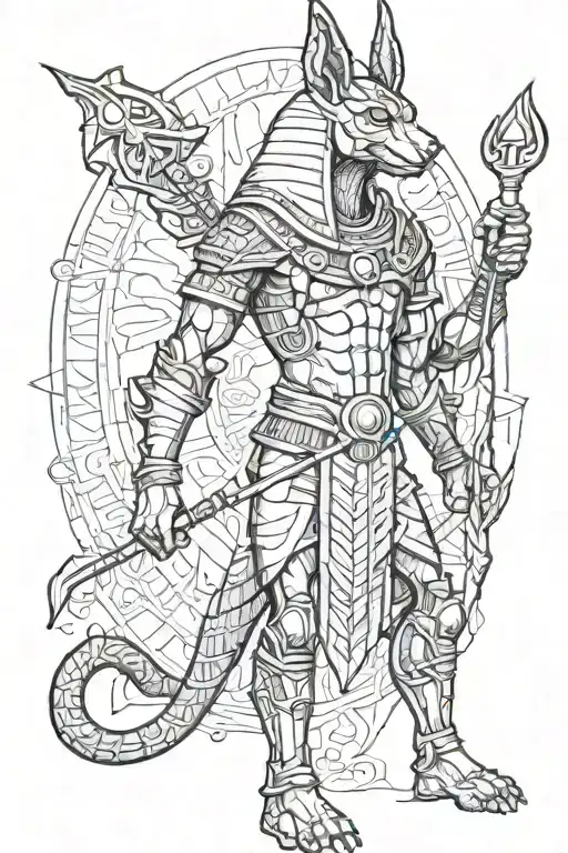 Anubis egypcian god with a staff tattoo design idea