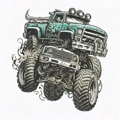 monster truck driving tattoo design idea