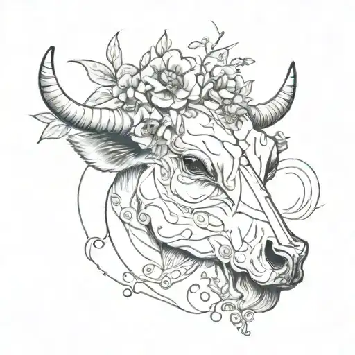 zombie cow skull tattoo design idea