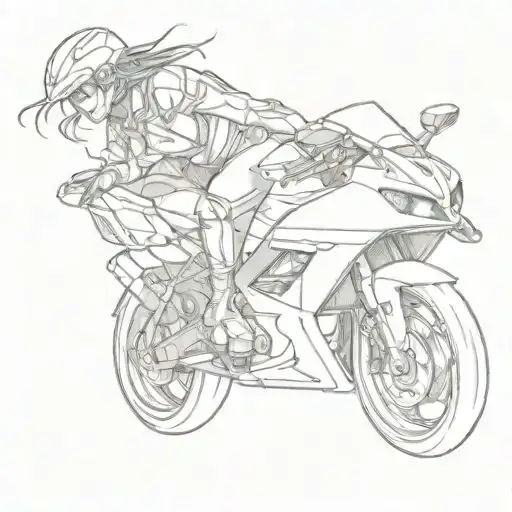 Rosalía on a kawasaki ninja stealthily climbing motorcycle tattoo design idea