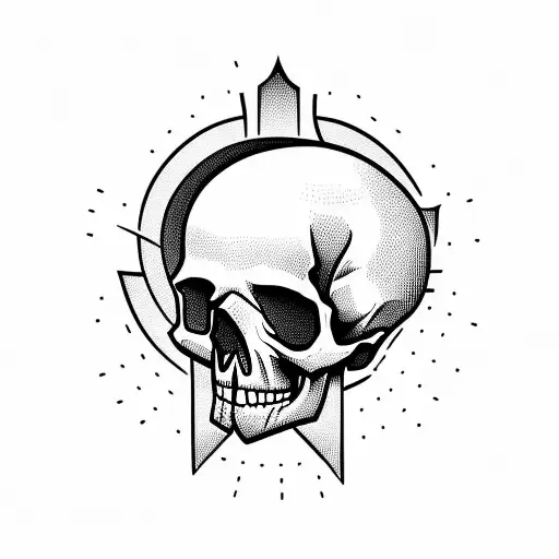 skull with tribal 90s tattoo design idea