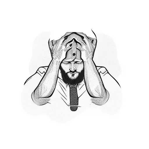 overthinking man with hands on his head tattoo design idea
