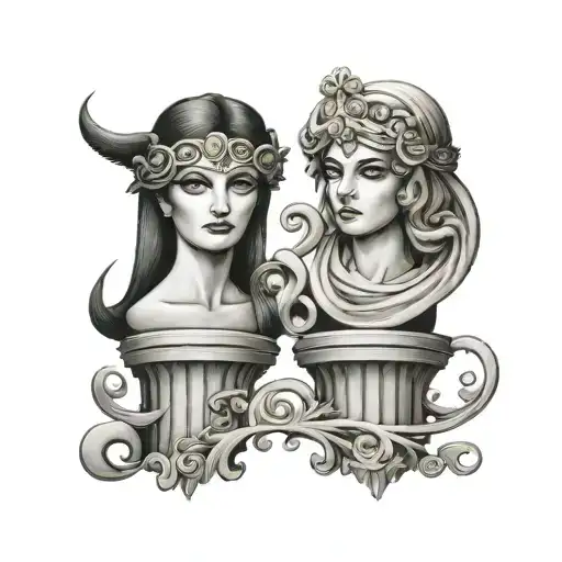 name Elvira and desiree on a greek pillar tattoo design idea