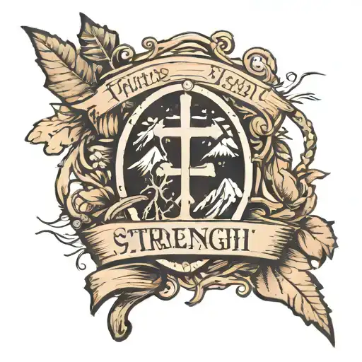 rustic Christian tattoo that represents strength hiking with a cross black and white  tattoo design idea