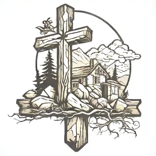 rustic Christian tattoo that represents strength hiking with a cross  tattoo design idea