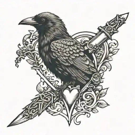 A dagger piercing through a crow's heart tattoo design idea