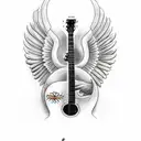angel playing guitar that is haggard and red tattoo design idea