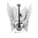 angel playing guitar that is haggard and red tattoo design idea