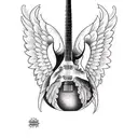 angel playing guitar that is haggard and red tattoo design idea