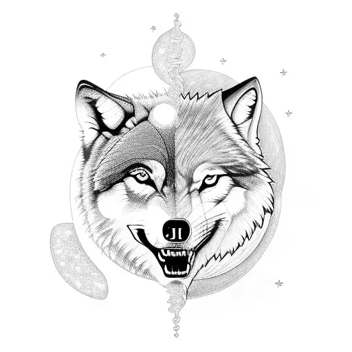 Majestic wolf howling at a moonlit landscape tattoo design idea