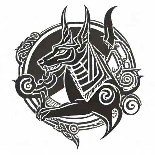 Anubis guiding souls tattoo design idea
