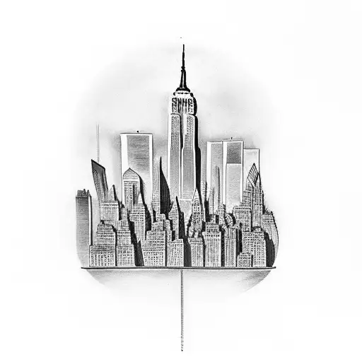 A tattoo of a bookshelf filled with New York City themed books and landmarks tattoo design idea