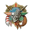 American flag, Celtic cross, chevy emblem, liberty bell, shamrock, Indian head dress, compass, nra logo tattoo design idea