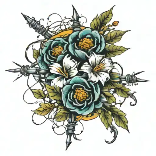 flowers and barbed wire    tattoo design idea
