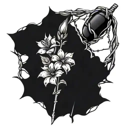 flowers and barbed wire wrapped tattoo design idea