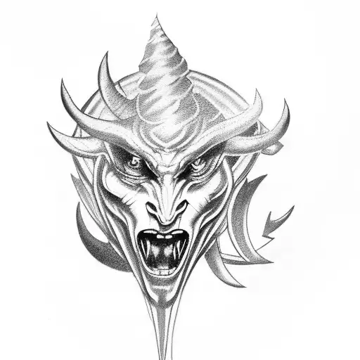 devil with broken halo around horn tattoo design idea