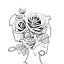 chains with roses, red, green, black tattoo design idea
