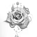 chains with roses, red, green, black tattoo design idea