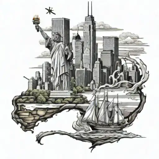 colombian and puerto rican pride with nyc skyline tattoo design idea