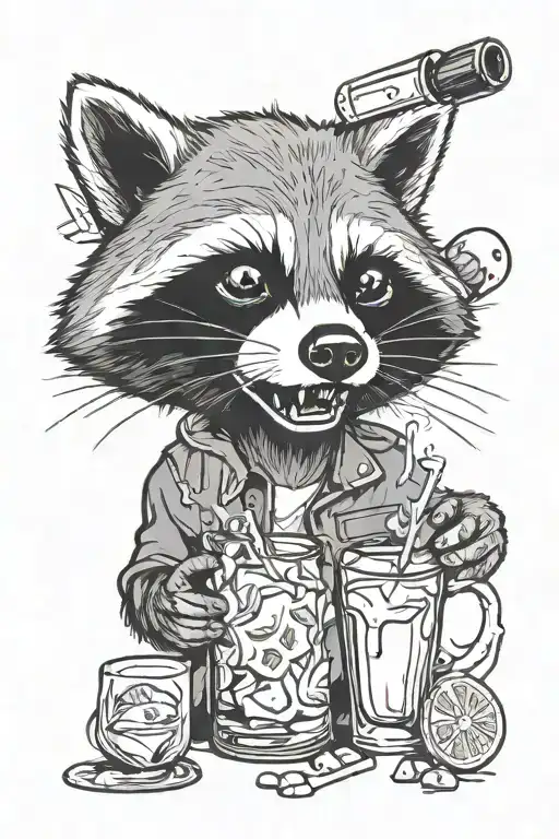 raccoon molotov cocktail tattoo design idea