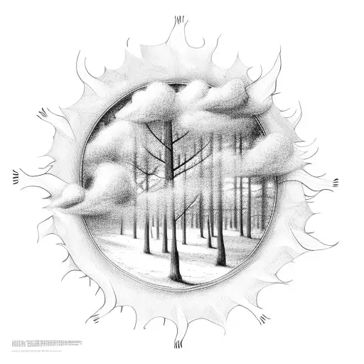 music Sheet, Clouds, Sun, trees, leaves tattoo design idea